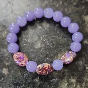 Handmade Lavender Quartz Bracelet with Unique Serpentine Accents
